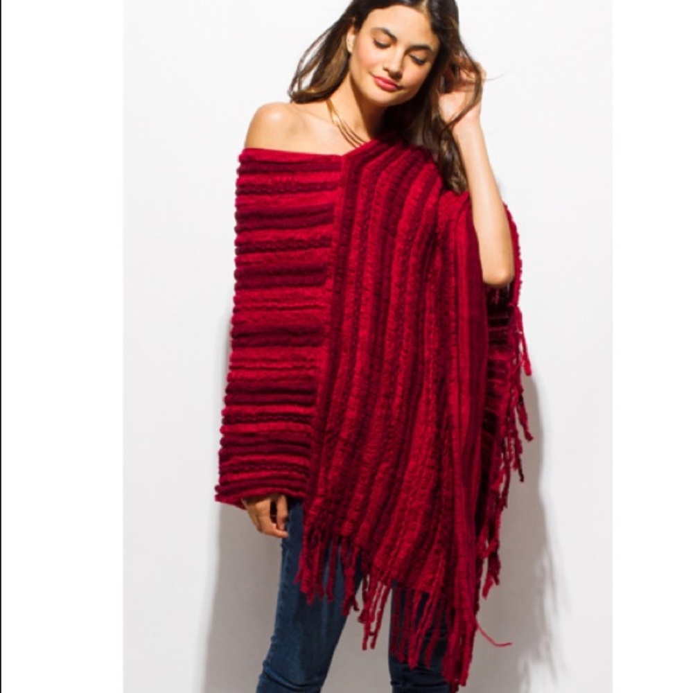 Fuzzy knit pullover Poncho